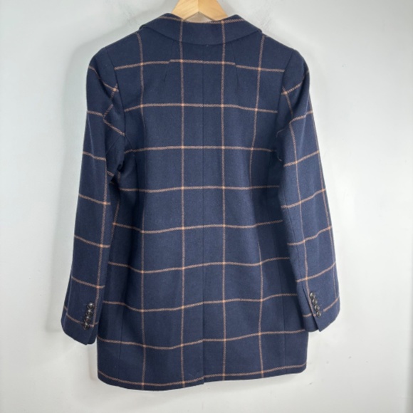 Madewell Larsen Blazer S Navy Wool Windowpane Plaid Academia Old Money Oversized - Picture 6 of 13